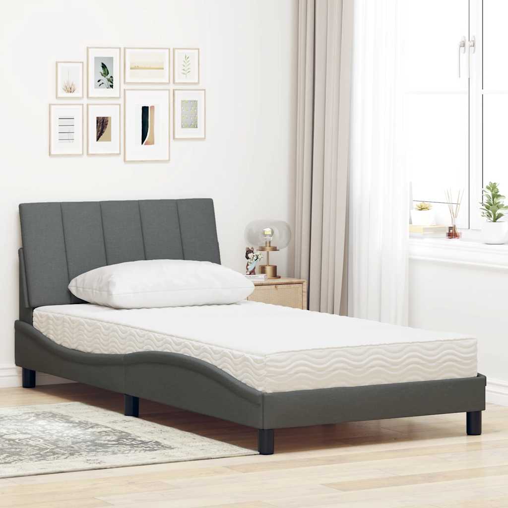 Bed with Mattress Hanko Dark Grey 100x200 cm Fabric
