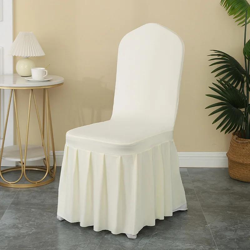 1-6pcs Thick High Elastic Stretch Chair Cover Wedding Spandex Pleated Skirt Chair Slipcovers For Birthday Party Banquet Decor