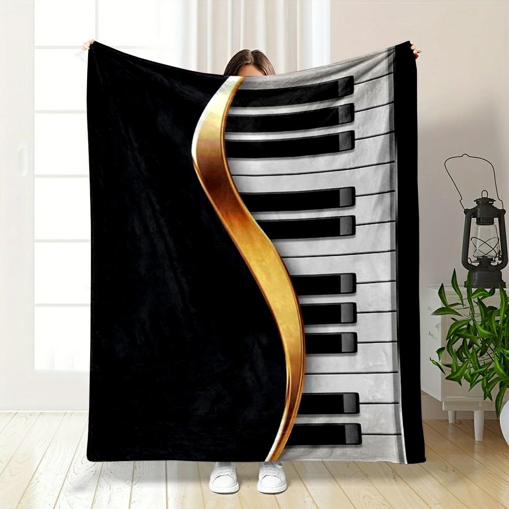 Gold and Black Piano Keys Design Flannel blanket for bedroom, living room, sofa, and nap