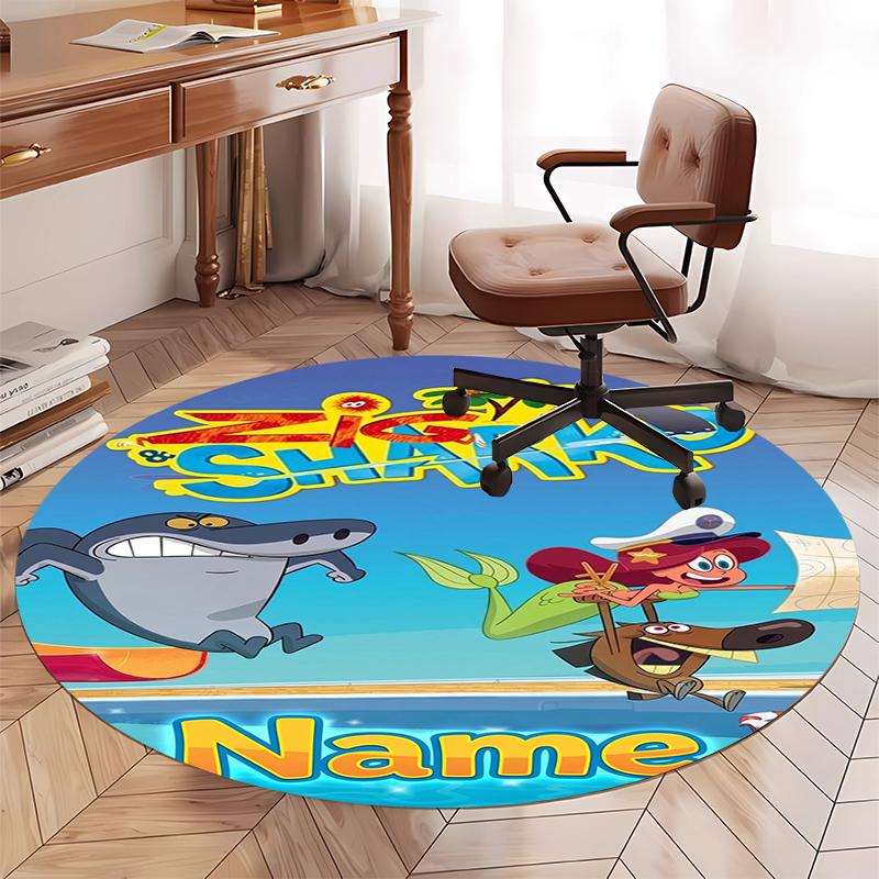 Custom Name Zig & sharko Printed Round Rug Carpet Chair Rug Area Rug Entryway Doormats,for Office Chair Living Room Bedroom Kitchen Room.