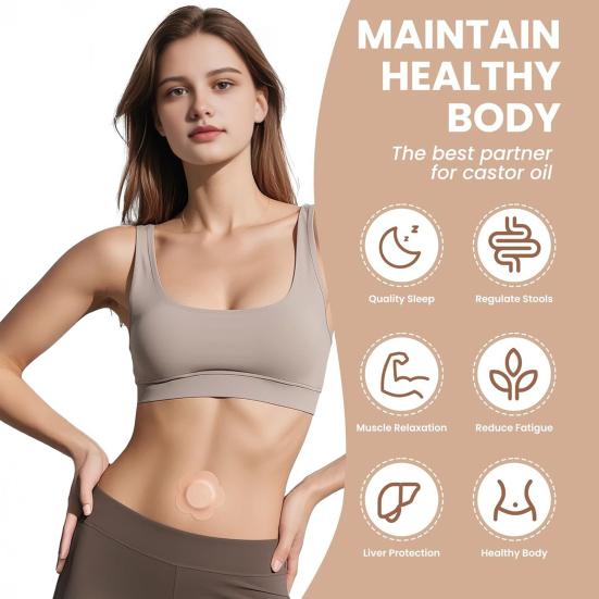 50Pcs Navel Patch Castor Oil Belly Button Patches Skin-friendly Castor Oil Therapy Pad Disposable Anti Leakage Pack Wrap for Home Travel