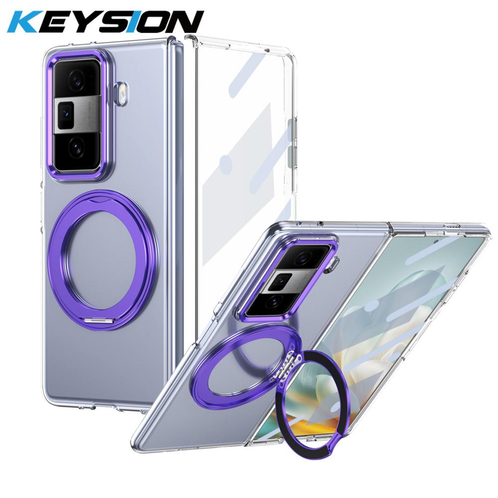 KEYSION Вращающийся на 360° магнитный чехол-подставка с кольцом для HONOR Magic Vs3, прозрачный жесткий чехол для ПК-телефона со стеклянным защитным экраном