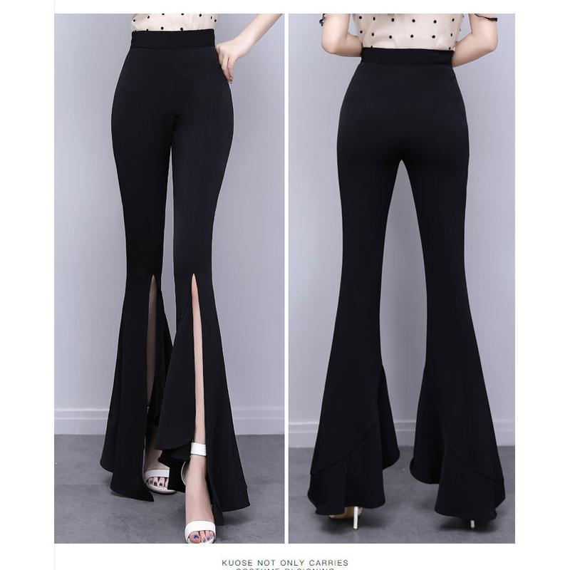 Эстетические летние женские капри с высокой талией в стиле Харадзюку, женские брюки с разрезом, узкие брюки-клеш, женские брюки черного цвета