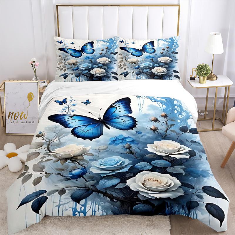 3pcs Creative Butterfly Art Printed Quilt Set - Soft and Comfortable Quilt Cover for Bedroom, Guest Room M039