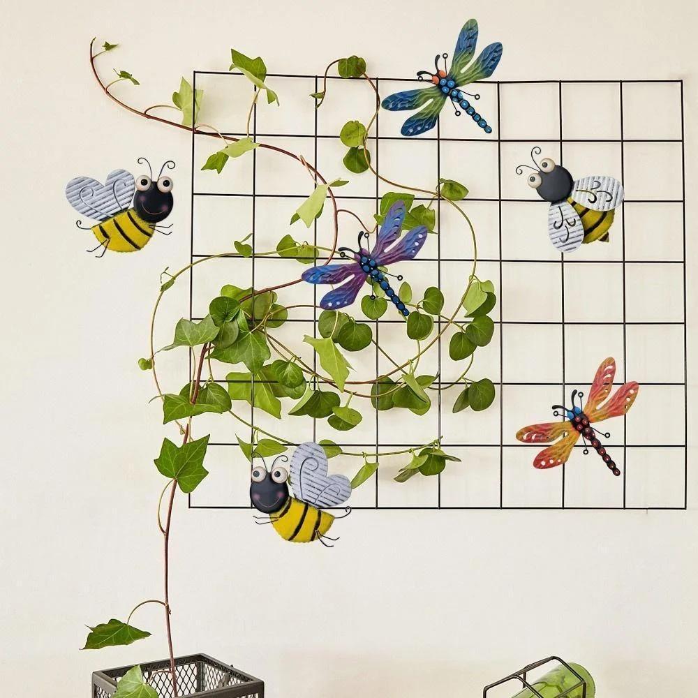 Outdoor Dragonfly Bee Decoration Colorful 3d Iron Wall Hanging Art Sculpture Garden Supplies Garden Statues Sculptures