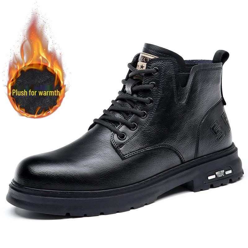 Мужские кожаные ботинки Martin в британском стиле в стиле ретро — высокие, натуральная кожа, теплые, с бархатом, повседневная рабочая одежда.