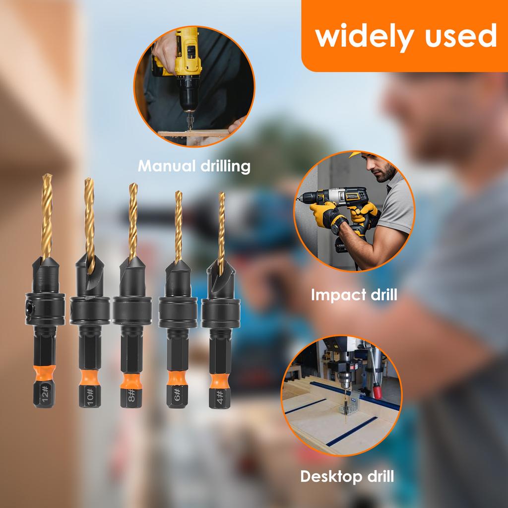 Woodworking Countersink Drill Bit Set Adjustable Depth 1/4 Inch Hex Shank Double Ended Screw Extractor or Broken Damaged Rusted