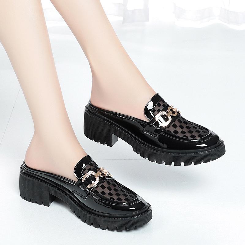 Мягкие кожаные мюли женские 2025 все сезоны новая мода слинбэк платформа металлическая отделка обувь тапочки сандалии досуг полые