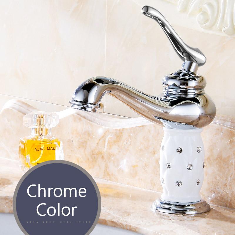 Basin Faucets Brass with Diamond Bathroom Faucet Gold Mixer Tap Single Handle Hot & Cold Washbasin Tap Torneiras Banheiro 7301K