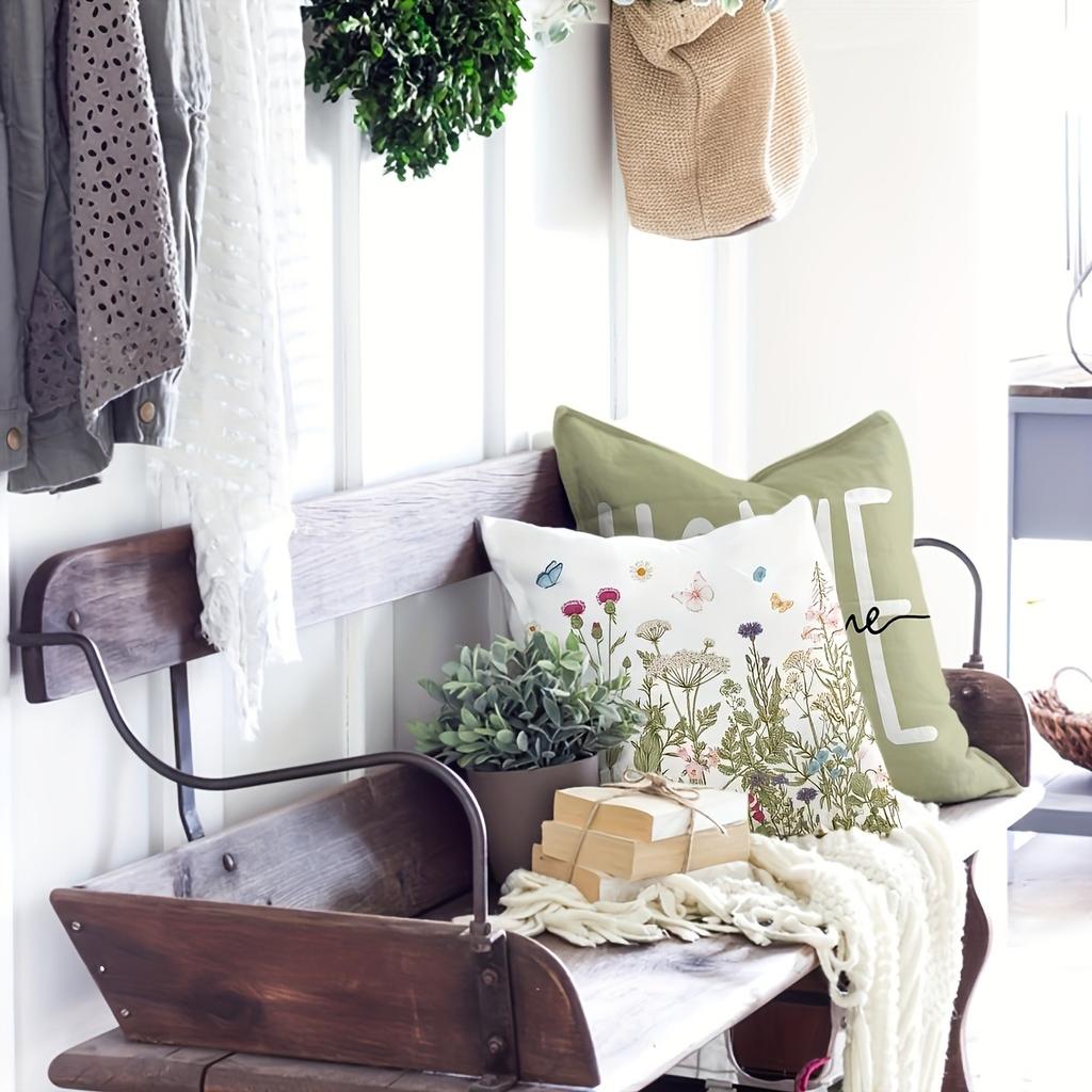 Greenery and Floral Warm Home PillowcaseBedroom Living Room Sofa Home Decor Polyester Cushion Cover with Zipper