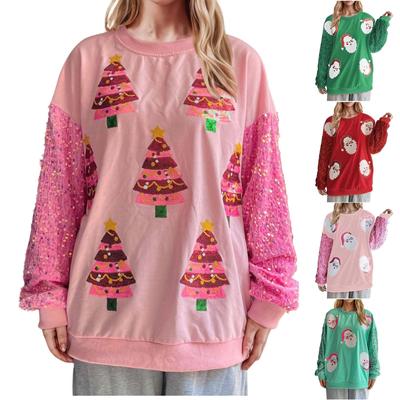 Женский милый универсальный топ с пайетками на рукавах, рождественский свитер с длинными рукавами для женщин