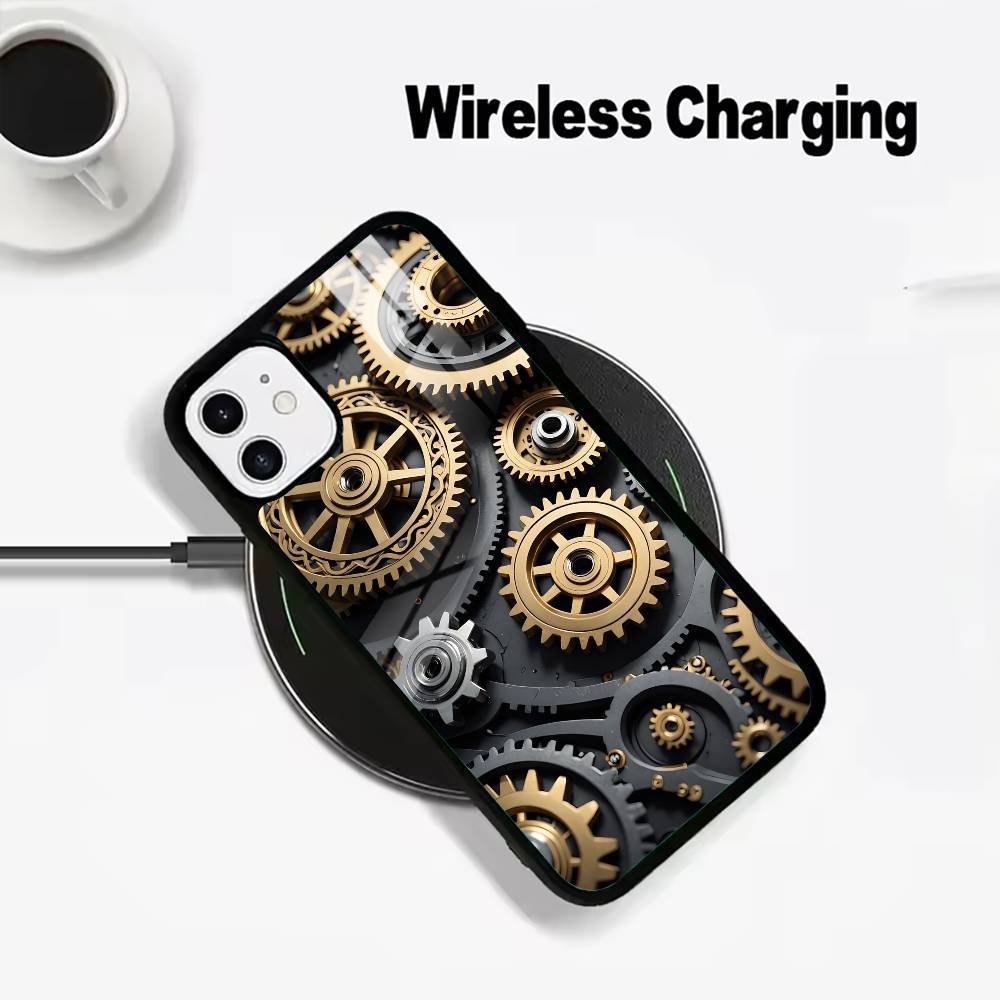 Mechanical Gear Wireless charging phone case compatible with iPhone 17/16/15/14/13/12/11