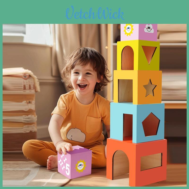 Wooden Educational Stacking Toy For Toddlers With Shape Sorting And Brain Development