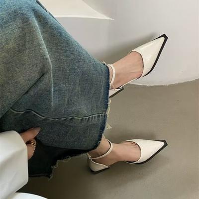 Модные туфли на каблуке-рюмочке с одной перемычкой, осенняя новинка, с острым носком, с мелким вырезом, нескользящие, износостойкие, низкие, одинарные туфли