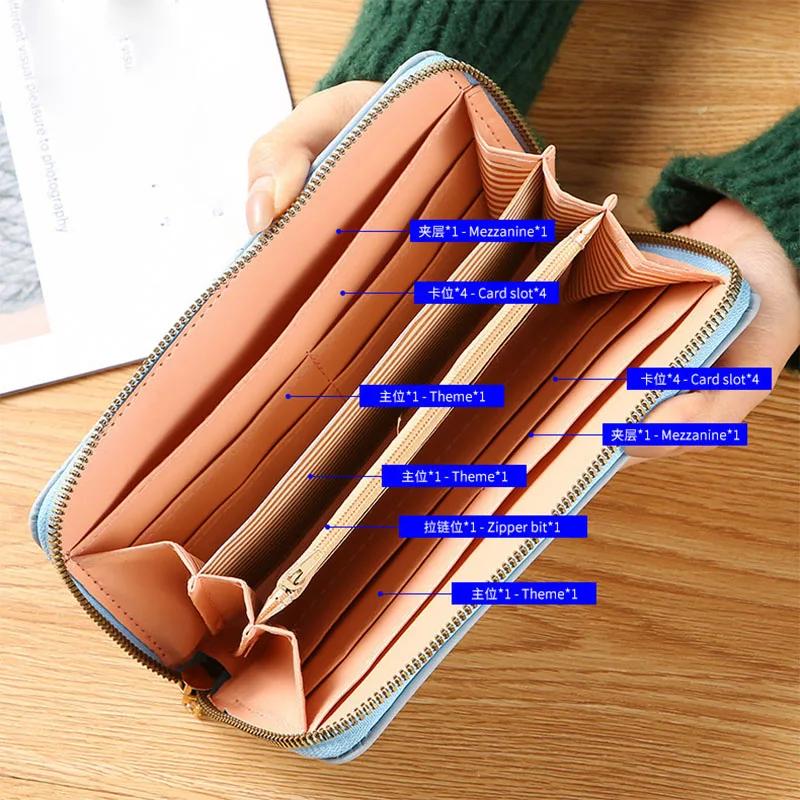 New Long Short Wallet Women's Fashion Credit Card Bag Purse Zipper Handbag Embroidered Heart Mobile Phone Money Coin Bag Case