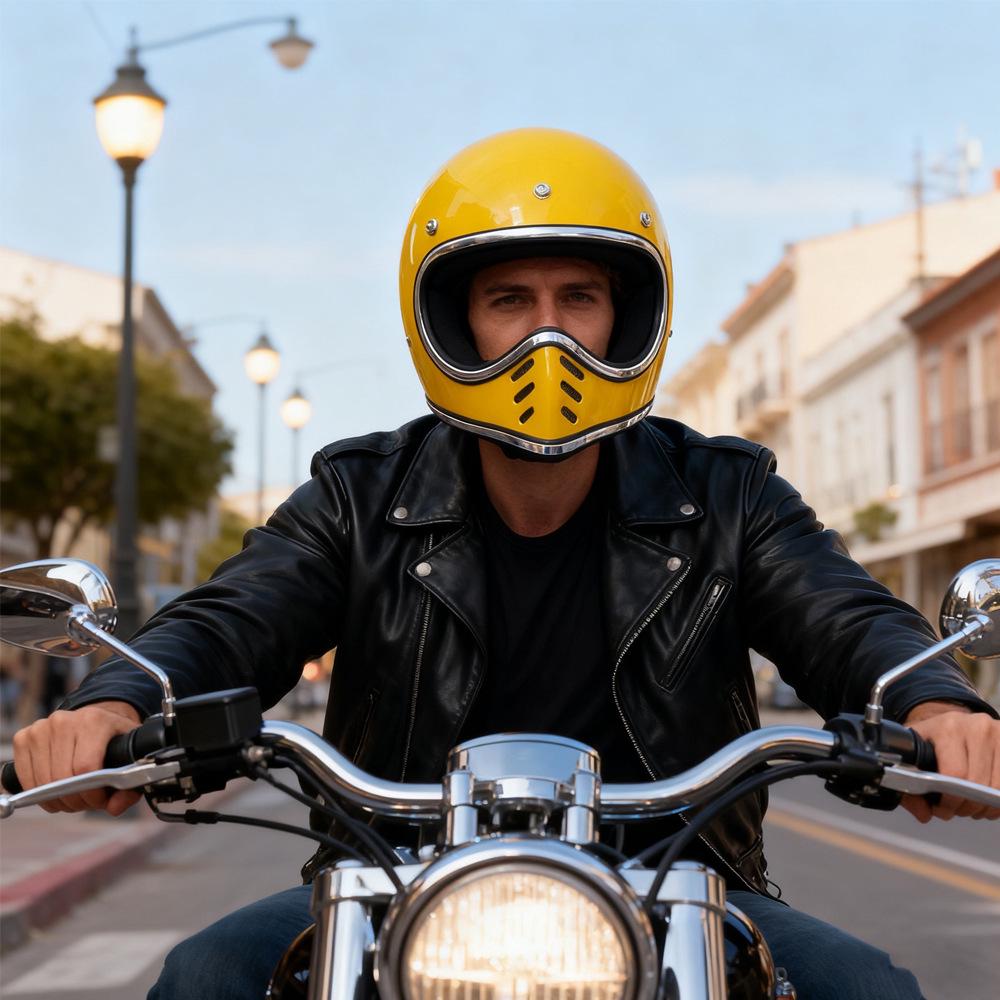 Ретро японский круизерный мотоциклетный шлем из стекловолокна с полной защитой лица