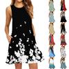 Women's Fashion Beach Dress Sleeveless Round Neck Floral Print Dress