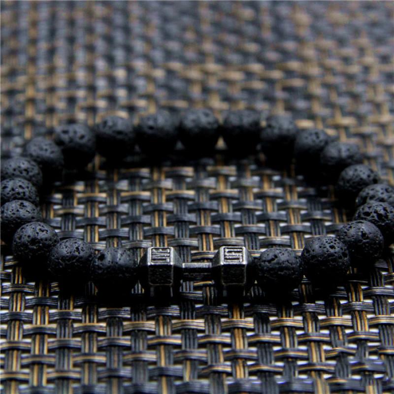 Браслет Черный вулканический камень Черный матовый гантели бусины браслеты для женщин мужчин фитнес штанга ювелирные изделия мужские браслеты ARI