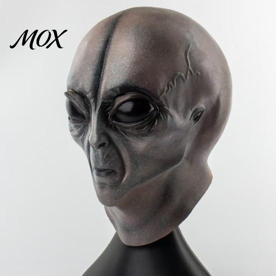 Unobstructed Breathing Alien Mask Halloween Grey Mask, Latex Full Head UFO Cosplay with Big Transparent Mesh Eyes, Soft Sci Fi Party Prop for Adults,