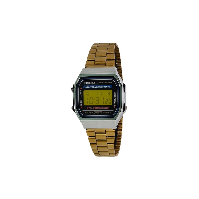 Casio Серия кастомизированных часов, зеркала разных цветов, серебристый полимерный корпус, классический ретро маленький квадратный A158WA-JinSeBiaoDaiHuangSeBiaoJing