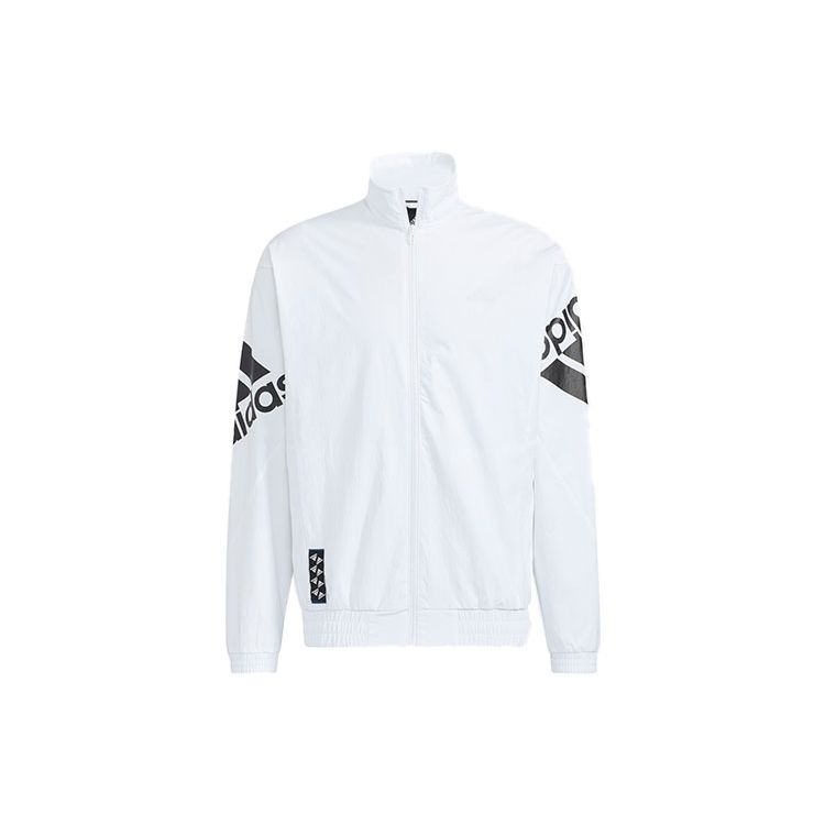 adidas Куртка мужская с застежкой-молнией и воротником-стойкой, с большим логотипом Color Block, белая HE7458