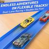 Flexible Race Car Track for Kids Toy, Portable Roll-Up Flex Track Racetrack with Suction Cups & 4 Wheels, Compatible with 1:64 Scale Model Cars