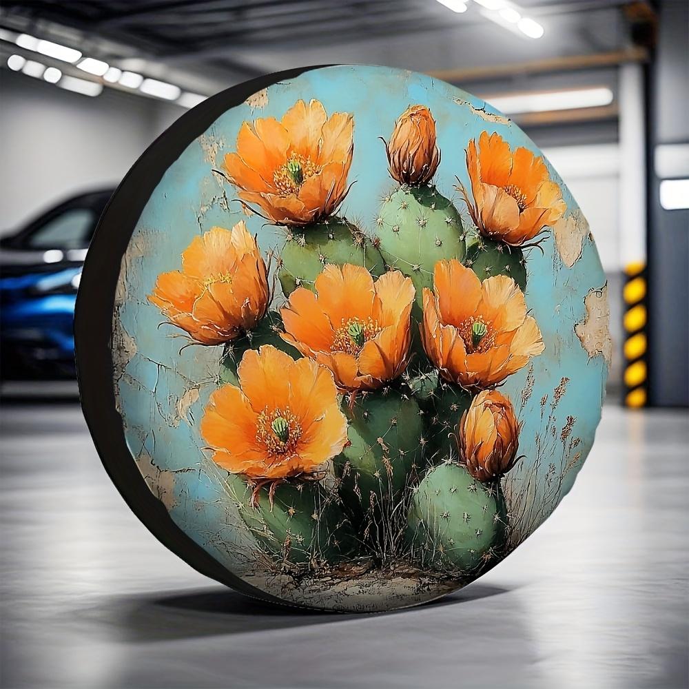 1pc, Tire Cover Storage Bags Cactus Flower_2 (3) Versatile 100% Polyester, Without Electricity Birthday Party Use For Unit Parki