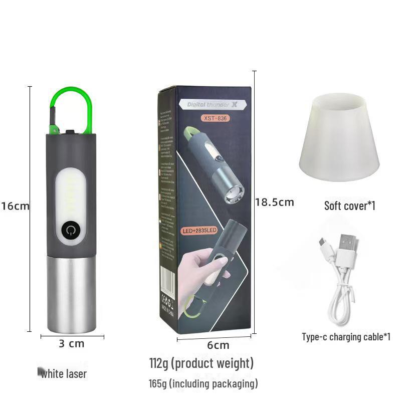 Многофункциональный кемпинговый фонарь с боковым COB светом, дальнобойным белым лазером и зумом