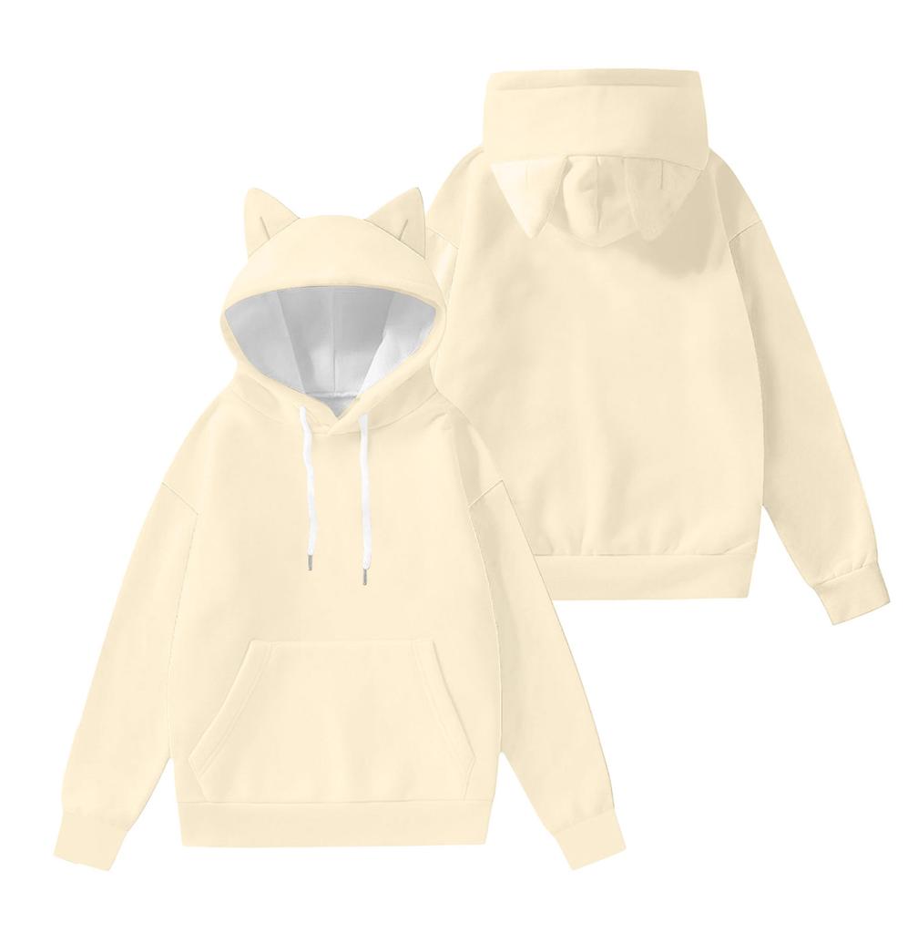 Детский модный легкий пуловер с длинными рукавами и карманами, однотонный, и толстовка с капюшоном в виде ушек