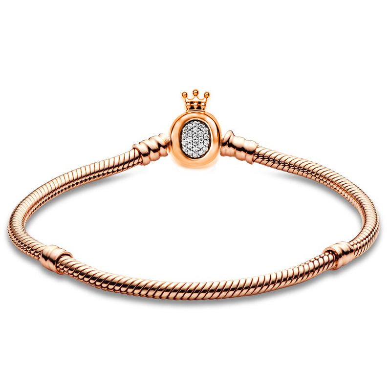 Rz Authentic 925 Sterling Silver Charm Snake Chain Bracelet Bangle Women's Romantic Party Accessories Fashion Gift