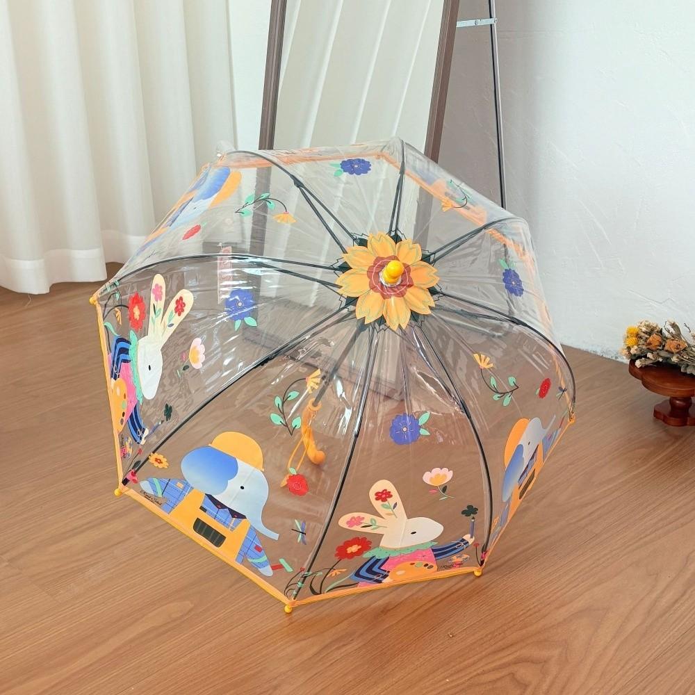 Cartoon Animals Dome Umbrella Transparent Kids Umbrella Lightweight Long Handle Umbrella Toddlers