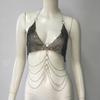 2026 European and American Fishnet Sling Rhinestone Inlaid Small Circle Multi-Layer Wave Tassel Chain Ximang Sexy Hot Girl