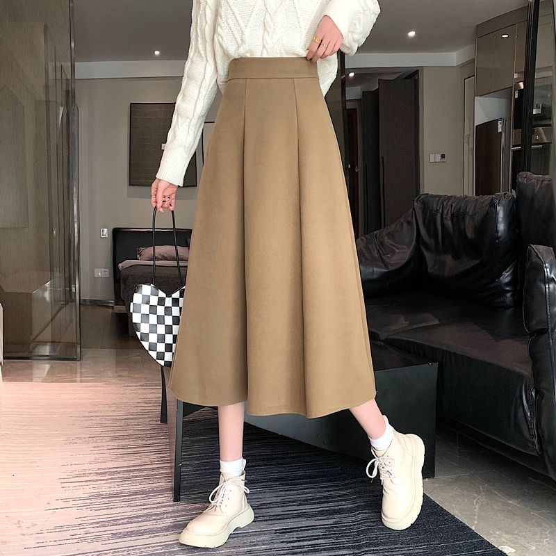 Модная черная шерстяная юбка трапециевидной формы средней длины с эластичной резинкой на талии для осенне-зимнего сезона