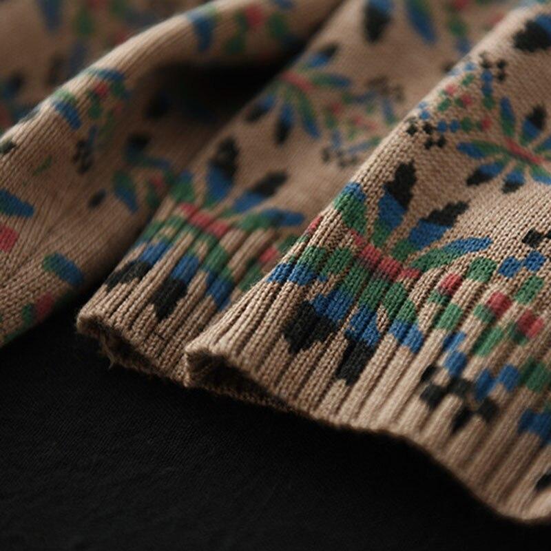 Женский винтажный свободный повседневный свитер с цветочным принтом, водолазка с длинными рукавами, зимний пуловер в китайском стиле