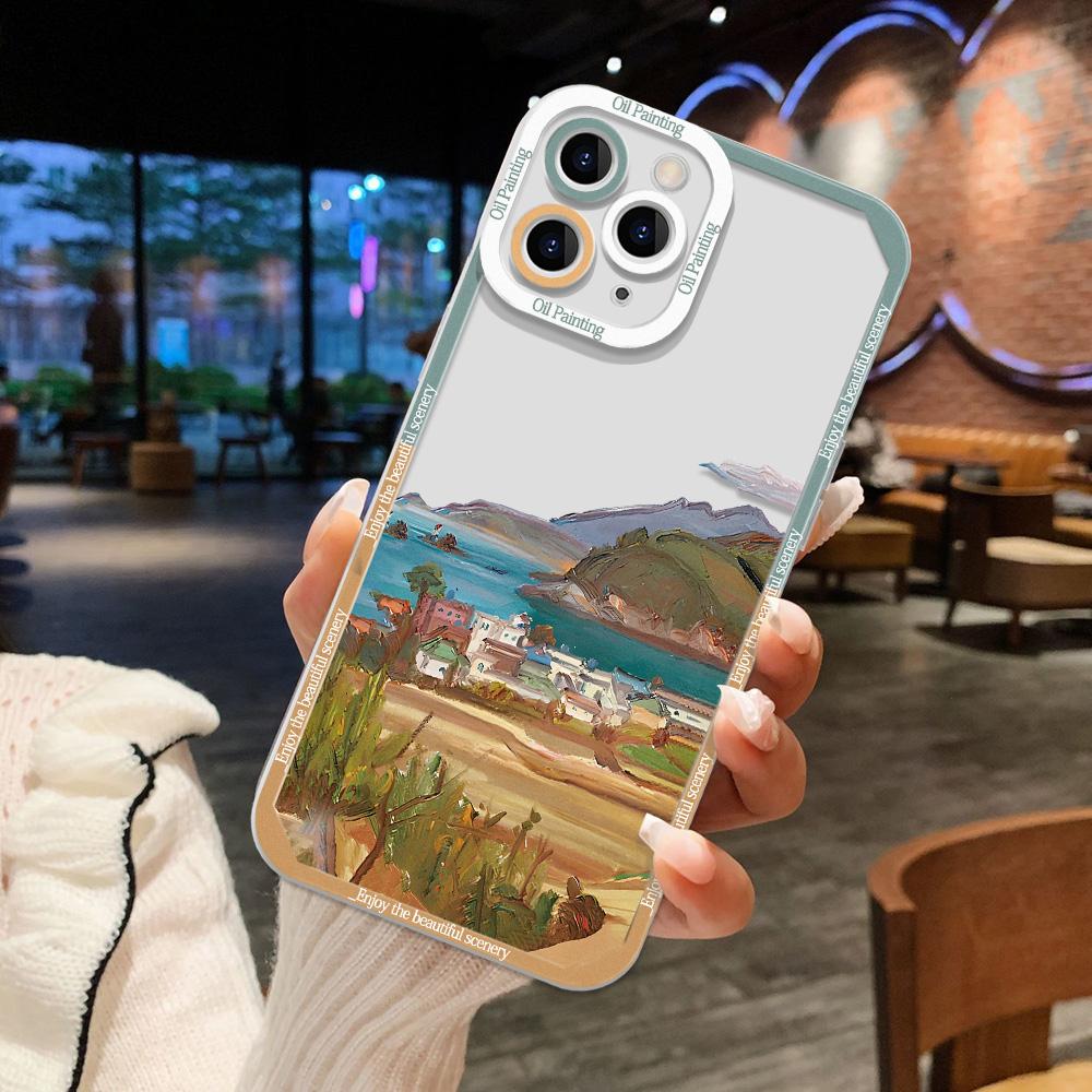 Прозрачный чехол для телефона с пейзажем для iPhone 13 Pro, чехол для iPhone 14, 15 Pro Max, 11, 12 Pro XR, XS X, 7, 8, 13, 12 Mini SE, чехол с изображением аниме