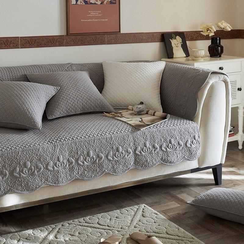 Чехлы для сидений дивана из французского винтажного хлопка, 3,4-местный, стеганый кожаный чехол для дивана с вышивкой, Г-образный нескользящий чехол