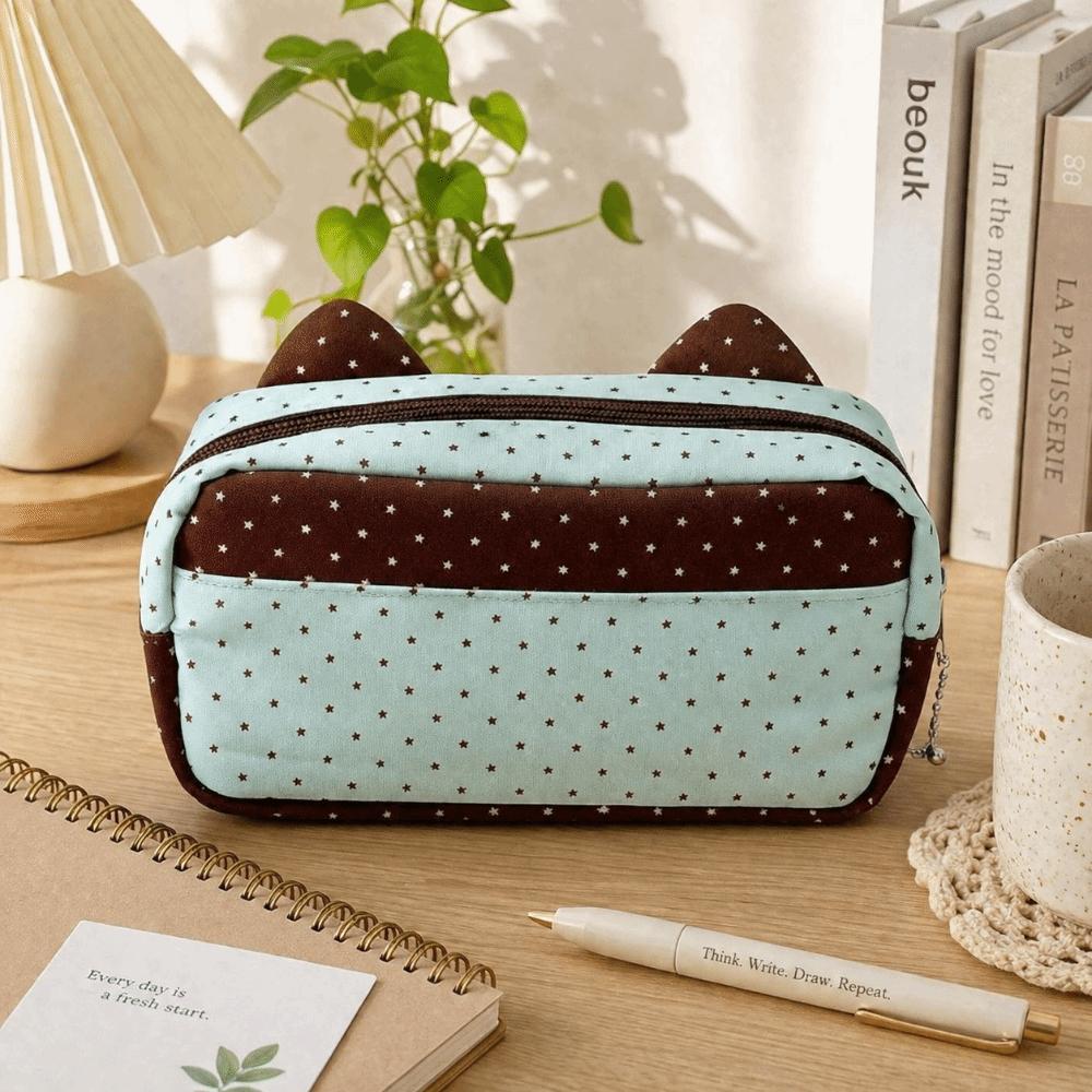 Large Capacity Pencil Pouch Polka Dot Print Stationery Bag Portable Pencil Case  Gift
