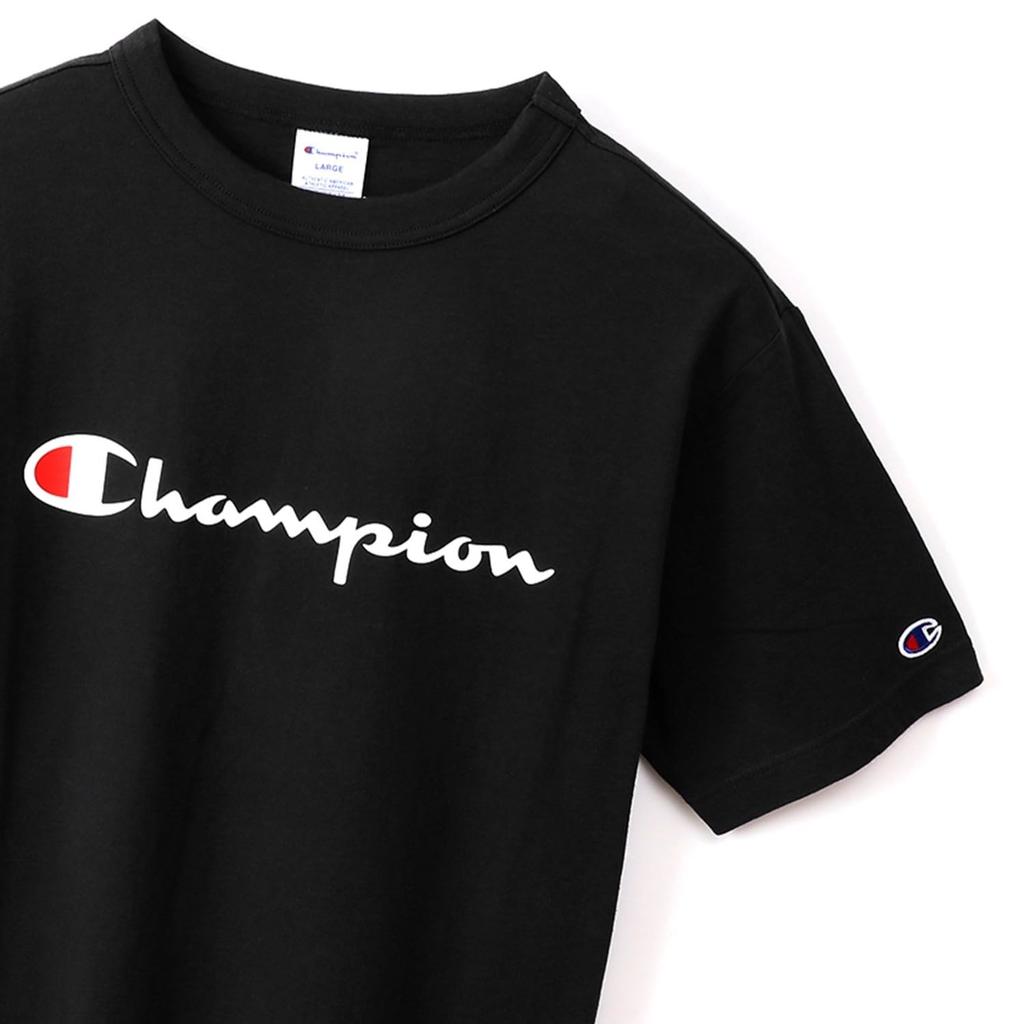 [Champion] T-Shirt, Short-Sleeve, 100% Cotton, COTTON USA, Classic Script Logo Print, Short-Sleeve T-Shirt, C3-X353L, Men's, Black, 4L