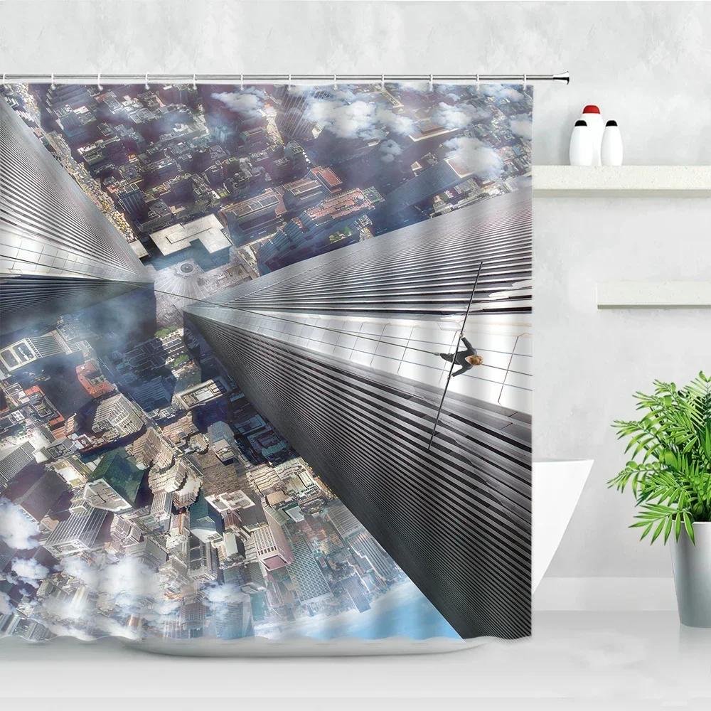 Черно-белый пейзаж Нью-Йорка, набор занавесок для душа, 3D здание, домашний настенный фон, Декор, скандинавский полиэстер, экран для ванной комнаты
