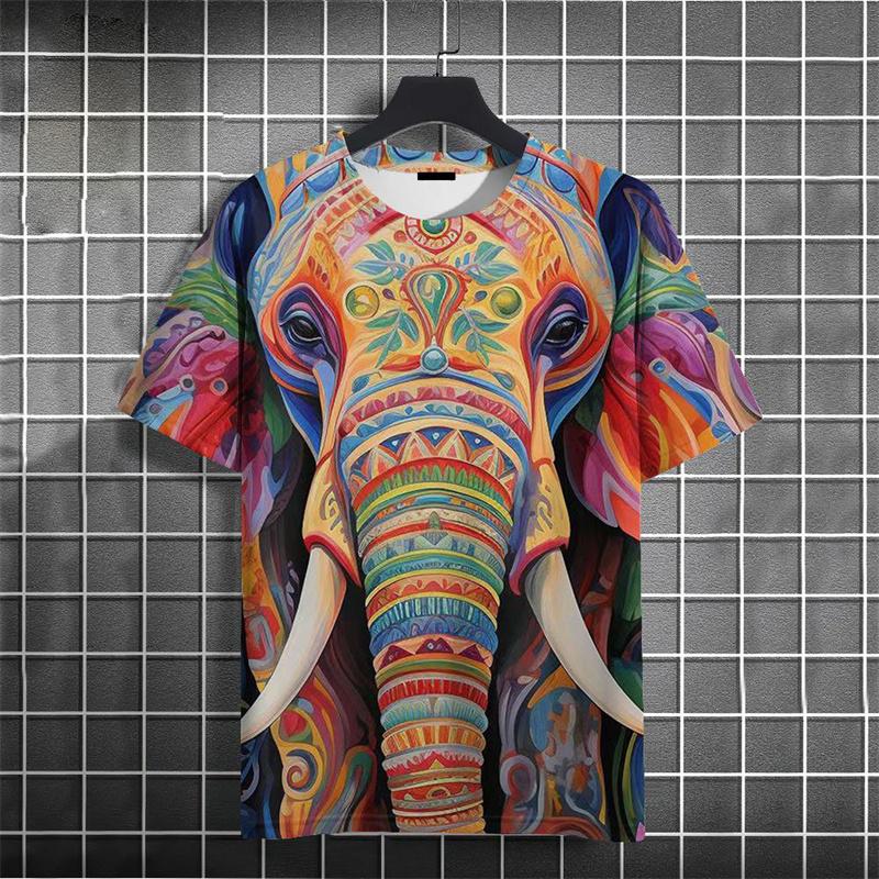 Летний дышащий топ с круглым вырезом и коротким рукавом, 3D-печать с рисунком животного, Арт, Африканский слон, Мужская футболка