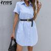 Women's Fashion Summer Spring Stripe Print Short Sleeve POLO Neck Casual Dresses
