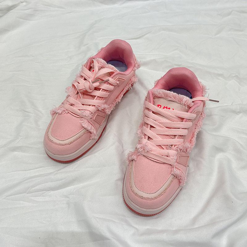 Мода 2024 новая весна и осень розовый джинсовый бахрома ретро туфли-лоферы для женщин пар нишевые спортивные повседневные туфли для мужчин