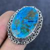Кольцо из стерлингового серебра 925 пробы с натуральным драгоценным камнем хризоколла, размер 7 P3T35