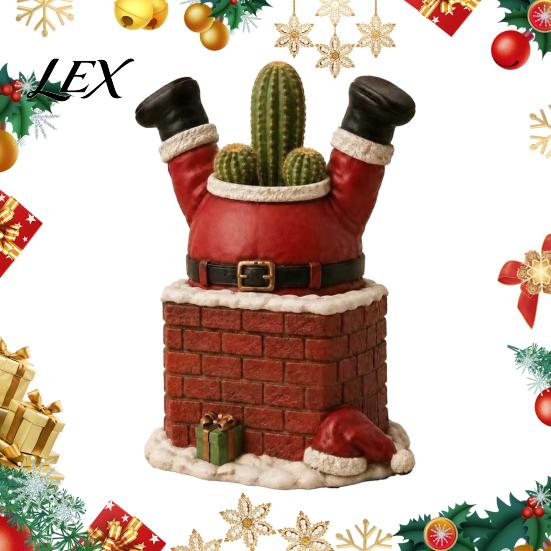Resin Plant Container Santa Claus in Smokestack Flower Pot Ornament, Decorative Christmas Themed Yard Ornament Container, Small for Holiday