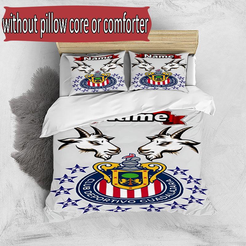 3pcs Duvet Cover Set (1*Duvet Cover + 2*Pillowcase, Without Core), Custom Name Club Deportivo Guadalajara Pattern Bedding Set, Home Bedroom Decor Gift