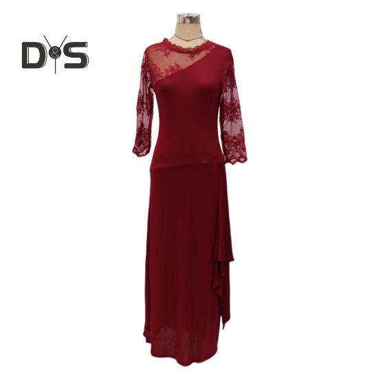 Women Evening Dress See-through Mesh Patchwork Half Sleeves Slim Fit Floral Embroidery Ruffle Pleated Full Length Prom Party Maxi Dress