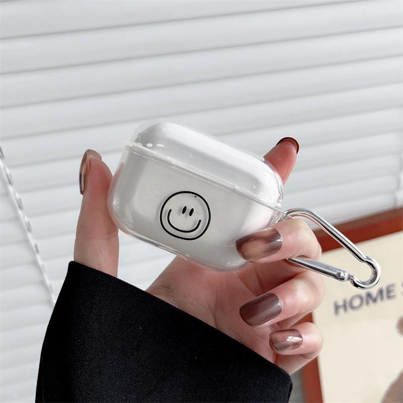 Suitable for AirPodsPro Bluetooth headset case transparent black painted smiley face transparent 1st generation headset case
