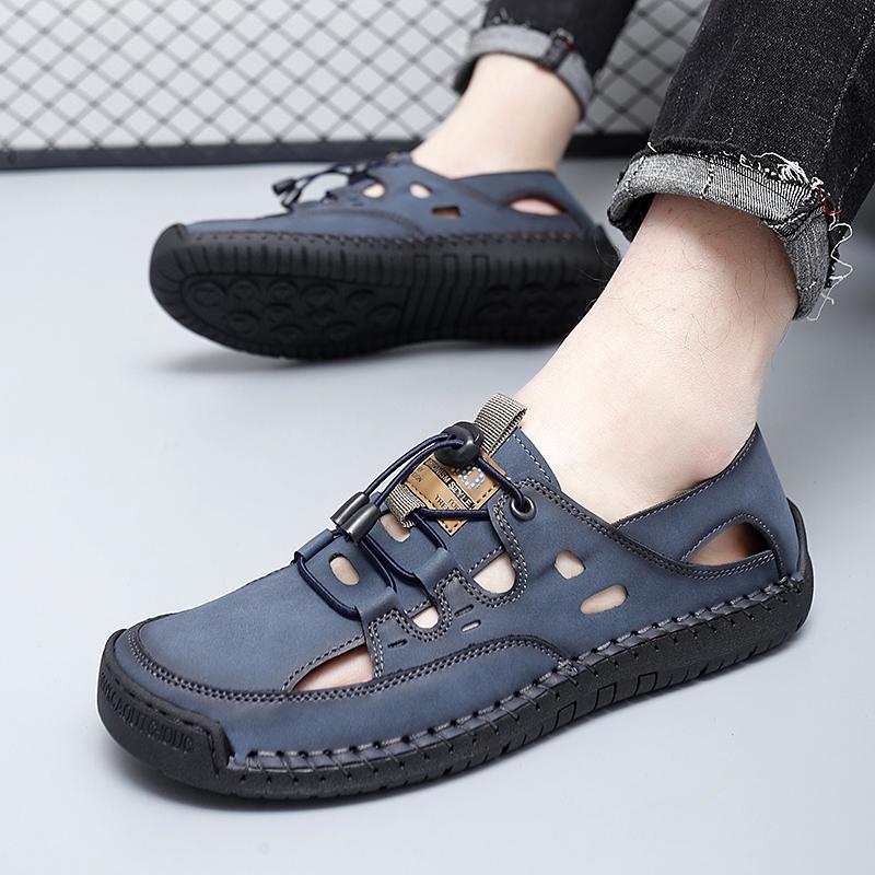 38-48 Летние мужские кожаные пляжные сандалии Pure Handmade мужские сандалии с закрытым носком для мужчин