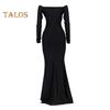 Женское вечернее платье с V-образным вырезом, открытыми плечами, боковыми разрезами, длиной до пола, длинными рукавами, плиссированное, облегающее, макси-платье, бальное платье, банкетное платье