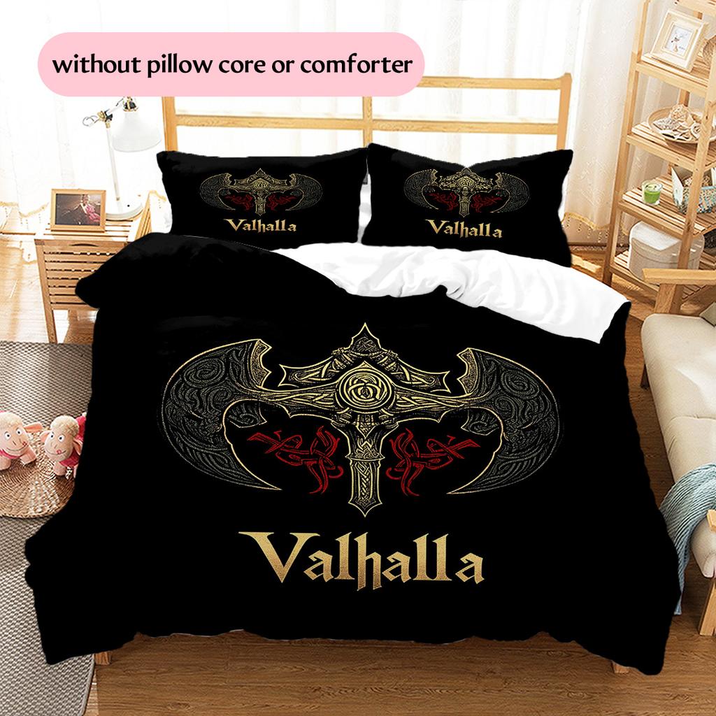 Viking battle axe Pattern Bedding Quilt Set Quilt Cover Pillowcase Home Decoration Gift (1 * duvet cover + 2 * pillowcase, without core)